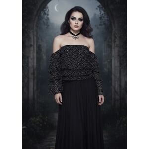 Bebe Off The Shoulder Ruffle Sleeves Polka Dot Blouse Sz M Romantic Whimsigoth